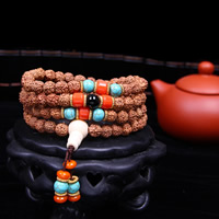 108 Abalorios Mala, Rudraksha, con Turquesa sintético & Ágata negra & Ágata roja & resina, sintético, La joyería budista & unisexo & 4-aro, 8mm, 108PCs/Sarta, Vendido para aproximado 28 Inch Sarta