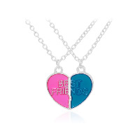 Zinc Alloy Puzzle Friendship Necklace with 1.9lnch extender chain Heart word best friend silver color plated oval chain & for woman & enamel nickel lead & cadmium free Length Approx 19.6 Inch Sold By Set