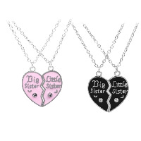 aleación de zinc Collar de rompecabezas, con 1.9lnch extender cadena, Corazón, chapado en color de plata, cadena oval & con el patrón de la letra & para mujer & esmalte & con diamantes de imitación, más colores para la opción, libre de níquel, plomo & cadmio, 30x31mm, longitud aproximado 19.6 Inch, 2Strandsfilamento/Set, Vendido por Set