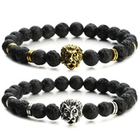 Lava Armbånd, med Zinc Alloy, Lion, forgyldt, naturlige, flere farver til valg, 8mm, Solgt Per Ca. 7 inch Strand