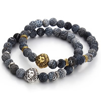 Effloresce Agate Armbånd, med Zinc Alloy, Lion, forgyldt, flere farver til valg, 8mm, Solgt Per Ca. 7 inch Strand