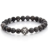 Jasper Picasso Armband, med Zink Alloy, Lion, antik silver pläterad, 8mm, Såld Per Ca 7 inch Strand