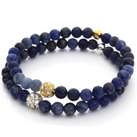 sodalite bracelet, avec alliage de zinc, Rond, Placage, avec strass, plus de couleurs à choisir, 6mm, Vendu par Environ 7 pouce brin