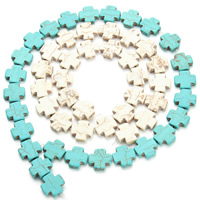 Turquoise sintéiseach Bead, Cross, dathanna níos mó le haghaidh rogha, 15x4mm, Poll:Thart 1.5mm, Thart 26ríomhairí pearsanta/Snáithe, Díolta Per Thart 15.5 Inse Snáithe