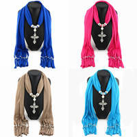 Poileistir Long siogairlín Scarf, le Gloine Pearl & Sinc Alloy, Cross, plátáilte, do bhean & le rhinestone, dathanna níos mó le haghaidh rogha, nicil, luaidhe & caidmiam saor in aisce, 1800x400mm, Díolta De réir Snáithe