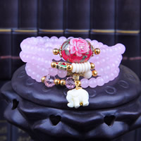 Rose Quartz Armbånd, med Rain Flower Stone & Krystal & Resin & Cloisonne & Zinc Alloy, Elephant, syntetisk, for kvinde & 4-streng, 6mm, Solgt Per Ca. 27 inch Strand