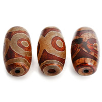 Naturlige tibetanske Agate Dzi Beads, Tibetansk agat, Drum, 15x26mm, Hole:Ca. 3mm, 2pc'er/Bag, Solgt af Bag