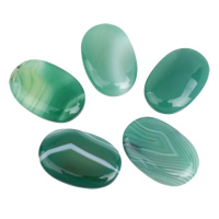 Streifen Achat Cabochon, flachoval, flache Rückseite, grün, 19x30x5mm-20x30x6mm, 5PCs/Tasche, verkauft von Tasche