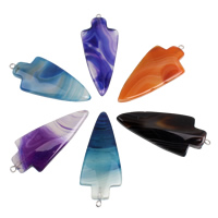 Pendentif Agate dentelle, agate lace, avec caution de fer, Bouclier, Placage de couleur platine, couleurs mélangées, 20x47x6mm-20x47x7mm, Trou:Environ 2mm, 5PC/sac, Vendu par sac