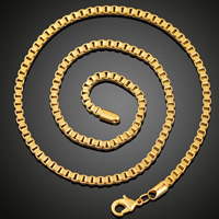 Collier chaîne en laiton, Plaqué d'or 18K, chaîne de boîte & pour femme, sans plomb et cadmium, 4mm, Vendu par Environ 21.5 pouce brin