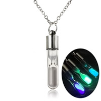 Collier Luminated, laiton, avec verre, Sablier, Placage de couleur platine, chaîne ovale & pour femme & lumineux, plus de couleurs à choisir, sans plomb et cadmium, 7x28mm, Longueur Environ 17.5 pouce, 3Strandstoron/sac, Vendu par sac