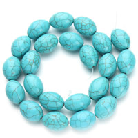 Turquoise sintéiseach Bead, Oval, gorm, 13x18mm, Poll:Thart 1.5mm, Thart 20ríomhairí pearsanta/Snáithe, Díolta Per Thart 15.5 Inse Snáithe