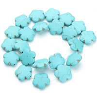 Turquoise sintéiseach Bead, Flower, gorm, 19x7mm, Poll:Thart 1.5mm, Thart 20ríomhairí pearsanta/Snáithe, Díolta Per Thart 15.5 Inse Snáithe