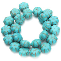 Turquoise sintéiseach Bead, Flower, gorm, 16x9mm, Poll:Thart 1.5mm, Thart 24ríomhairí pearsanta/Snáithe, Díolta Per Thart 15.5 Inse Snáithe