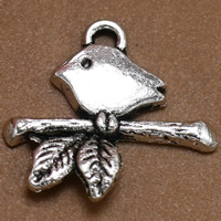 Pendentifs animaux en alliage de zinc, oiseau, Plaqué de couleur d'argent, sans plomb et cadmium, 17x16mm, Trou:Environ 1.5mm, 100PC/sac, Vendu par sac