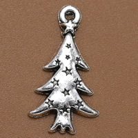 Pendentifs Noël en alliage de zinc, arbre de noël, Plaqué de couleur d'argent, Bijoux de Noël, sans plomb et cadmium, 27x13mm, Trou:Environ 1.5mm, 100PC/sac, Vendu par sac