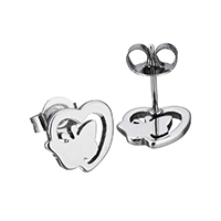 Stainless Steel Stud Øreringe, Heart, oprindelige farve, 9x8.50x11mm, 10par/Lot, Solgt af Lot