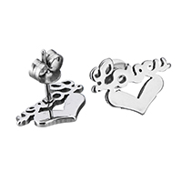 Roestvrij staal Stud Earrings, Hart, woord liefde, oorspronkelijke kleur, 14x10x11mm, Verkocht door pair