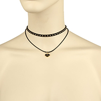 Gelaagde choker, Corduroy Cord, met Gewaxt katoenen koord & Zinc Alloy, met 3lnch extender keten, Hart, woord liefde, gold plated, voor vrouw & glazuur & 2-strengs, zwart, 12x12x2mm, 1.5mm, 5mm, Lengte Ca 13 inch, 12strengen/Lot, Verkocht door Lot