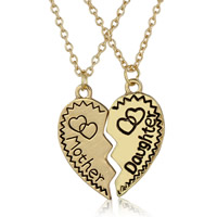 Zinc Alloy Puzzel ketting, met ijzeren ketting, Hart, gold plated, Mother Day Jewelry & ovale keten & met brief patroon & voor vrouw & glazuur, lood en cadmium vrij, 25x16mm, Lengte Ca 17.5 inch, 3paren/Bag, Verkocht door Bag