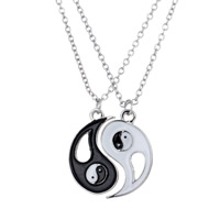 Collier Unisex, alliage de zinc, avec chaîne de fer, Rond, Placage de couleur platine, Tai Ji & unisexe & chaîne ovale & émail & creux, sans plomb et cadmium, 30mm, Longueur Environ 19.5 pouce, 3pairescouple/sac, Vendu par sac