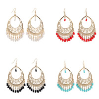 Fashion Fringe Oorbellen, Zinc Alloy, met Glas rocailles, Traan, gold plated, Bohemien stijl, meer kleuren voor de keuze, nikkel, lood en cadmium vrij, 50x50mm, Verkocht door pair