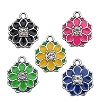 Pendentifs fleurs en alliage de zinc, Plaqué de couleur d'argent, émail & avec strass, plus de couleurs à choisir, protéger l'environnement, sans nickel, plomb et cadmium, 14x17x3.50mm, Trou:Environ 2mm, 200PC/lot, Vendu par lot