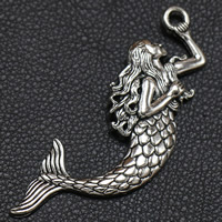 Tegn Shaped Zinc Alloy Pendler, Mermaid, antik sølv farve forgyldt, bly & cadmium fri, 76x22mm, Hole:Ca. 1.5mm, 100pc'er/Bag, Solgt af Bag