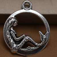 Tegn Shaped Zinc Alloy Pendler, Mermaid, antik sølv farve forgyldt, bly & cadmium fri, 20x17mm, Hole:Ca. 1.5mm, 100pc'er/Bag, Solgt af Bag