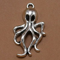 Pendentifs animaux en alliage de zinc, Poulpe, Plaqué de couleur d'argent, sans plomb et cadmium, 30x16mm, Trou:Environ 1.5mm, 100PC/sac, Vendu par sac