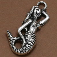 Tegn Shaped Zinc Alloy Pendler, Mermaid, antik sølv farve forgyldt, bly & cadmium fri, 24x12mm, Hole:Ca. 1.5mm, 100pc'er/Bag, Solgt af Bag