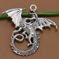 Sinc Alloy Pendants Ainmhithe, Dragon, dath airgid antique plátáilte, luaidhe & caidmiam saor in aisce, 43x46mm, Poll:Thart 1.5mm, 100ríomhairí pearsanta/Mála, Díolta De réir Mála