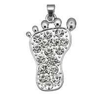 Zinc Alloy Rhinestone Pendler, Foot, platin farve forgyldt, med rhinestone, nikkel, bly & cadmium fri, 24x38x4.50mm, Hole:Ca. 4x6.8mm, 100pc'er/Lot, Solgt af Lot