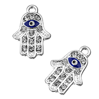 Zinek Hamsa Přívěsky, barva stříbrná á, islám šperky & smalt & s drahokamu, nikl, olovo a kadmium zdarma, 13.50x20x2mm, Otvor:Cca 2.1mm, 100PC/Lot, Prodáno By Lot