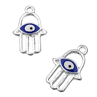 Cink legura Hamsa Privjesci, Cink Alloy, srebrne boje pozlaćen, Islam nakit & emajl & šupalj, nikal, olovo i kadmij besplatno, 13x20x2mm, Rupa:Približno 1.9mm, 400računala/Lot, Prodano By Lot