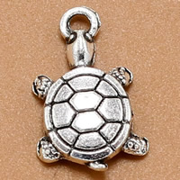 Pendentifs animaux en alliage de zinc, tortue, Plaqué de couleur d'argent, sans plomb et cadmium, 19x12mm, Trou:Environ 2mm, 100PC/sac, Vendu par sac