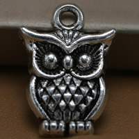 Pendentifs animaux en alliage de zinc, hibou, Plaqué de couleur d'argent, sans plomb et cadmium, 18x12mm, Trou:Environ 2mm, 100PC/sac, Vendu par sac