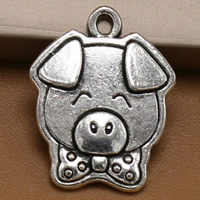 Pingentes animais de liga de zinco, Porco, banho de cor prata antiga, Chumbo e cádmio livre, 20x16mm, Buraco:Aprox 2mm, 100PCs/Bag, vendido por Bag