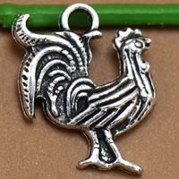 Pendentifs animaux en alliage de zinc, Coq, Plaqué de couleur d'argent, sans plomb et cadmium, 20x17mm, Trou:Environ 2mm, 100PC/sac, Vendu par sac