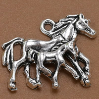 Pingentes animais de liga de zinco, Cavalo, banho de cor prata antiga, Chumbo e cádmio livre, 30x22mm, Buraco:Aprox 2mm, 100PCs/Bag, vendido por Bag