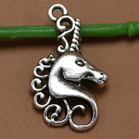 Pendentifs animaux en alliage de zinc, cheval, Plaqué de couleur d'argent, sans plomb et cadmium, 26x15mm, Trou:Environ 2mm, 100PC/sac, Vendu par sac