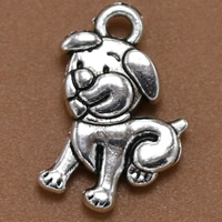 Pendentifs animaux en alliage de zinc, chien, Plaqué de couleur d'argent, sans plomb et cadmium, 17x8mm, Trou:Environ 2mm, 100PC/sac, Vendu par sac