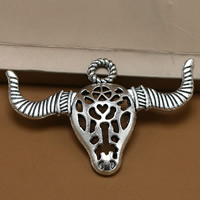 Sinc Alloy Pendants Ainmhithe, Bull, dath airgid antique plátáilte, log, luaidhe & caidmiam saor in aisce, 50x34mm, Poll:Thart 2mm, 100ríomhairí pearsanta/Mála, Díolta De réir Mála