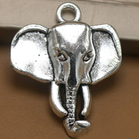 Pendentifs animaux en alliage de zinc, éléphant, Plaqué de couleur d'argent, sans plomb et cadmium, 28x23mm, Trou:Environ 2mm, 100PC/sac, Vendu par sac