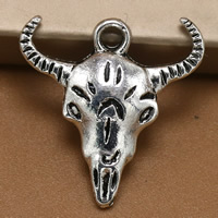 Pendentifs animaux en alliage de zinc, bœuf, Plaqué de couleur d'argent, 21x20mm, Trou:Environ 2mm, 100PC/sac, Vendu par sac