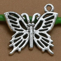 Pendentifs animaux en alliage de zinc, papillon, Plaqué de couleur d'argent, 20x20mm, Trou:Environ 2mm, 100PC/sac, Vendu par sac