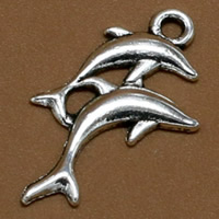 Pendentifs animaux en alliage de zinc, dauphin, Plaqué de couleur d'argent, 26x18mm, Trou:Environ 2mm, 100PC/sac, Vendu par sac