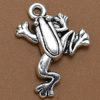 Pendentifs animaux en alliage de zinc, grenouille, Plaqué de couleur d'argent, 19x18mm, Trou:Environ 2mm, 100PC/sac, Vendu par sac