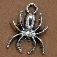 Pingentes animais de liga de zinco, Aranha, banho de cor prata antiga, 18x14mm, Buraco:Aprox 2mm, 100PCs/Bag, vendido por Bag