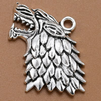 Pendentifs animaux en alliage de zinc, loup, Plaqué de couleur d'argent, 20mm, Trou:Environ 2mm, 100PC/sac, Vendu par sac